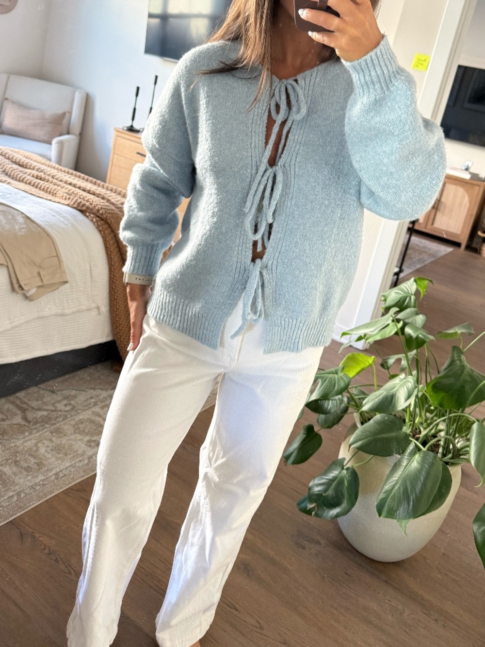 Tie-Front Cardigan, Sky Blue, Size M, NWOT